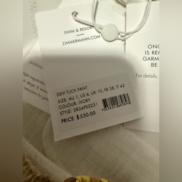 NWT Zimmermann Devi Tuck Pants in White Size 1/ US 6 - Picture 10 of 13